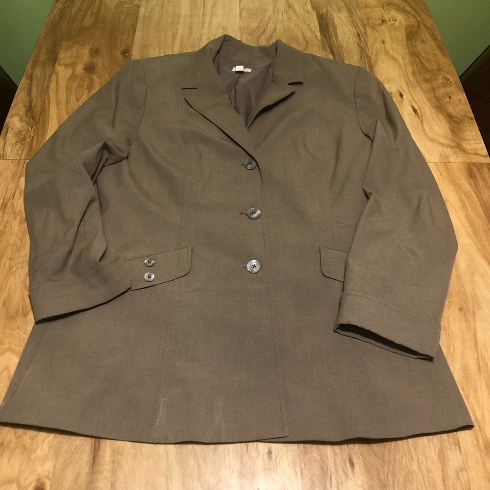3/$40 J Jill Grey Taupe 3 Button Stretch Lined Career Blazer Shoulder Pads 18